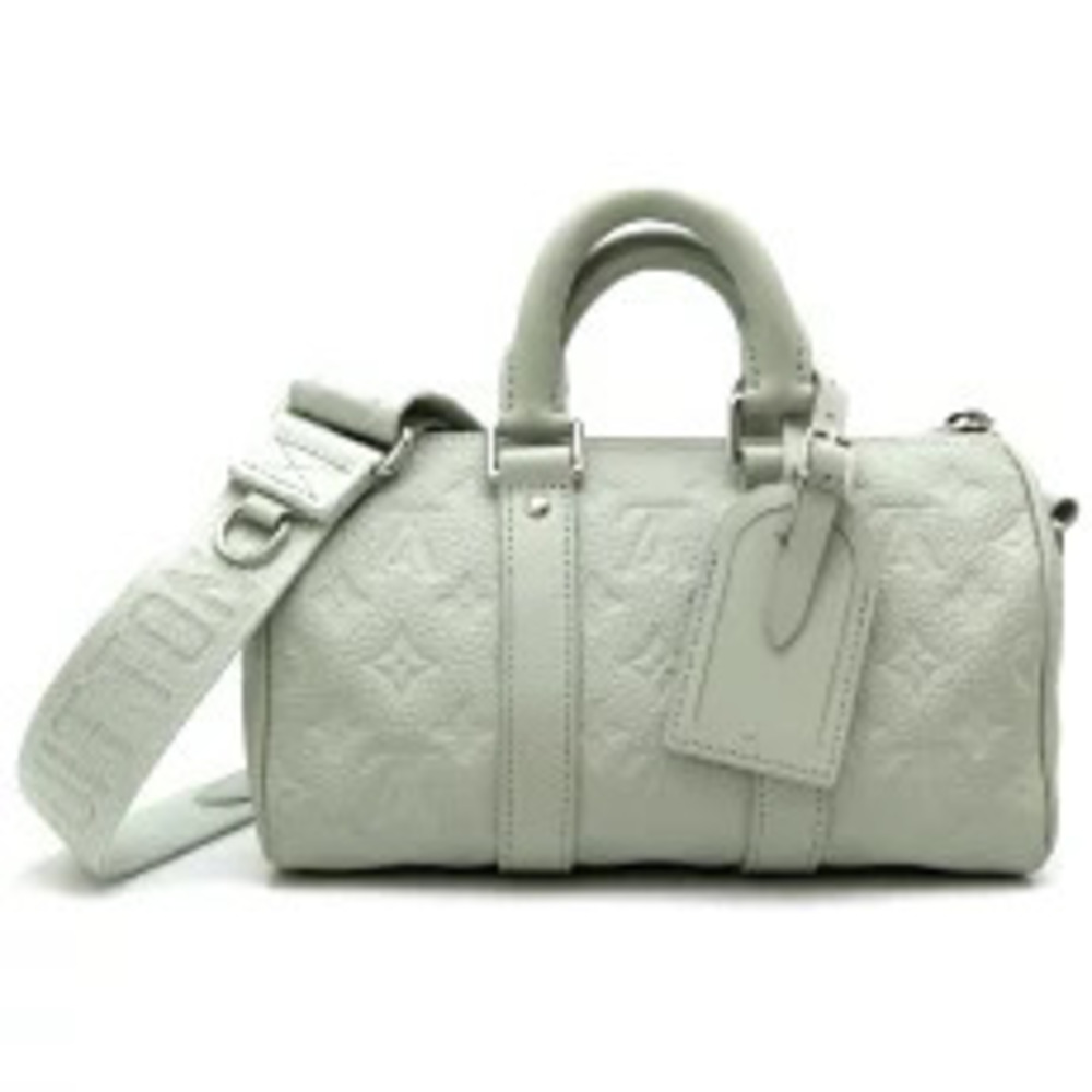 Louis Vuitton Keepall Bandoulire Handbag Taurillon Monogram Gray Green